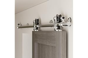 CCJH 2M (6.6FT) Acier Inoxydable Rail Porte Coulissante, Quincailleri Kit de Rail Pour Porte en Bois Simple