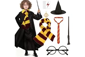 Ankila 8 Pcs Wizard Cosplay Costume for Adult, Wizard Fancy Dress Accessories Kit Cosplay Outfit with Wand Cloak Necklace Scarf Glasses Outfit for World Book Week Party Supplies