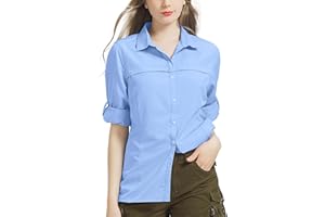 WINEBOX Women's Long Sleeve Blouses and Shirts Sun Protection Quick Dry Casual Button Down Ladies Shirts V Neck Summer Tshirt Tops Outdoor Hiking Safari Clothing