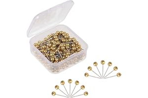WORAHROE 200 Stück Stecknadeln mit Kopf, Reißnagel/Pins für Karten Klein Pinnadeln Rundkopfnadeln Markierungsnadeln für Markieren Reise-Routen Adressen, Gold, 4 x 15mm