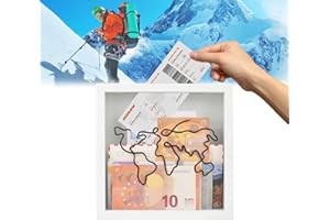 JJWNMLL Adventure Archive Box- Black Memory Box-Wood Frame Travel Tickets keepsake box-with World Map Travel Ticket Holiday Keepsakes Storage Box (White, 20*20 cm)