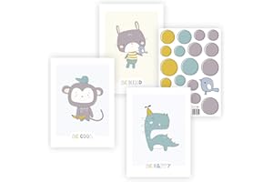 KULLALOO Juego de decoración de pared para habitación infantil compuesto por 3 carteles/impresiones artísticas en formato A4 y pegatinas de pared para decorar uno mismo.
