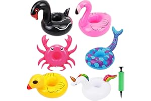 PWSAP 6 szt. nadmuchiwanych uchwytów na napoje, uroczy basen pływający uchwyt na kubek, nadmuchiwane podstawki, uchwyt na napoje, pływający uchwyt na napoje, pływaki z pompką powietrza, na lato, basen,