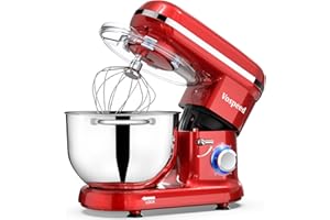 Vospeed Food Processor Kneading Machine for Baking, 1500 W 6 Speed Electric Kitchen Mixer with 6.2QT Bowl, Whisk, Hook, Egg Separator (Red)