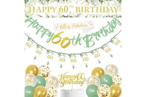 DEARLIVES Sage Green 60th Birthday Party Decorations - Happy Birthday Banner, Triangle Flag, and Confetti Balloons