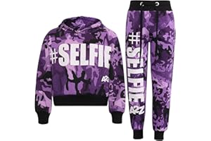 A2Z 4 Kids Bambini Ragazze Ragazzi Tuta Progettista Camo Viola #Selfie Stampare Vello Cappucciato Crop Top Bottom Jogging Tuta Jogger Età 5-13 Anni