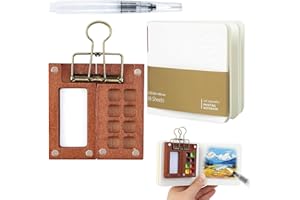 VAIAV Mini Palette, Mini Aquarell Set, 8 Grids Tragbare Skizzenbuch-Palette, Reise Aquarellpalette, Pocketartist Travel Set mit Binder-Clips, Aquarellpapier, Aquarellpinsel Stifte(Ohne Farben)