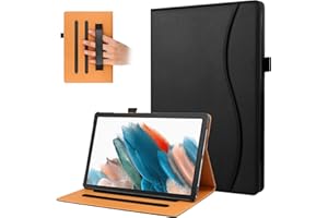 VOVIPO Coque pour Samsung Galaxy Tab A8 10,5 Pouces 2021 SM-X205/X200, étui de Protection Folio en Cuir à Angles de Vision Multiples avec dragonne pour Galaxy Tab A8 10,5 Tablet 2021-Black