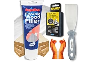 DECEX White Wood Filler Bundle with 330g Supadec Wood White Filler, Filling Tool, Oakey Sanding Sponge & Pair of Gloves - Easy Apply for All Types of Wood Repair - Flexible Filler Any for Hole, Gap & Crack