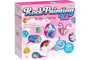 BRYTE 150+ Piece Deluxe Edition All-Inclusive Kids Rock Painting Kit | 10 Rocks, 8 Waterproof Paints, Glitter Glue & More | DIY Science Kit, STEM Activities, Arts and Crafts for Kids Aged 6-12 Years