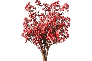 FANGOO 6 steli artificiali di bacche rosse, lunghi 50 cm, bacche di agrifoglio, rami di agrifoglio, decorazioni per albero di Natale, artigianato, matrimoni, vacanze, stagione, decorazione invernale per la