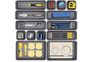 Aheagou Organizzatore per cassetti, organizer per cassetti, 16 pezzi, con 3 misure, per cucina, casa, ufficio e casa, colore grigio
