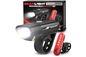 GearLight S400 Rechargeable Bike Light Set - Night Riding Accessories - White Elephant Stocking Stuffer for Men