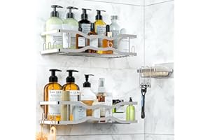 PNNP Mensola Doccia Senza Foratura, 3 Pezzi Portaoggetti Doccia con Porta Sapone per Doccia, portasapone doccia Acciaio Inox, Organizer Doccia per Shampoo Sapone Bagnoschiuma (Argento)