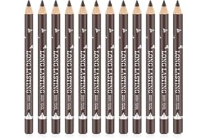 Go Ho 12 PCS Brown Eyebrow Eyeliner Pencil Set, Waterproof Eyebrow Pencil,Long-lasting Sweat-proof Eyeliner Makeup Brow Tint Pen（Dark Brown）