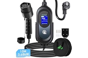 FNRIDS Cavo Ricarica Auto Elettrica Tipo 2 [3,68kW| 8-16A| 10m] EV Caricatore Tipo 2 con supporto,Ricarica ritardata,Cavo Caricabatterie per Auto Elettrica,caricatore auto elettrica con Borsa