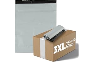 BEGRIS® Foliopak, Foliopaki Kurierskie 3XL 400x500mm 50 sztuk, Koperty Kurierskie Do Wysyłki Towaru, Torby Wysyłkowe Białe