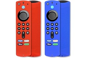 [2 Pack] Pinowu Fire Remote Cover Compatible with Alexa Voice Remote 3rd Gen, Anti Slip Silicone Protective Case Cover with Lanyard for Fire TV Stick 4K / 4K Max New Voice Remote (Red & Blue)