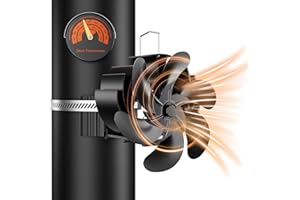 Zgrmbo Kaminventilator, 6 Blätter Wärmebetriebener ofenventilator mit magnetischem Thermometer, Upgrade-ofenventilator für ofenrohr, leise kamin ventilator für Scheitholzbrenner Metall-Holzofen-Rohr