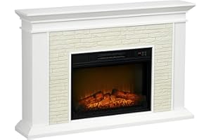 HOMCOM Chimenea Eléctrica con Calefacción 1800W Chimenea Decorativa Bajo Consumo Efecto de Llama Control Remoto Temporizador Semanal y Protección Sobrecalentamiento hasta 30 m² 120x24x80 cm Blanco