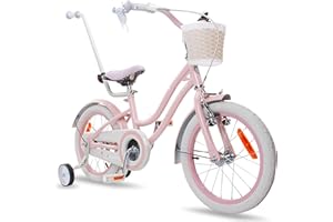 sun baby Bicicleta para niñas Heart Bike, tamaño de Rueda 12 14 16 Pulgadas, con Barra de Empuje Desmontable, Bicicleta Infantil para niñas de 2 a 6 años