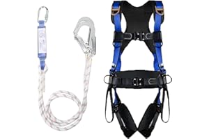 WingFly Fall Protection Harness, Fall Protection Safety Belt Set, Upgrade 5-Point Full Body Harness, with 2 Hooks, Fall Protection Safety Rope with Buffer and Adjustable D-Ring