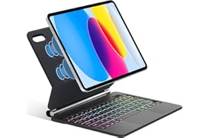 SENGBIRCH Custodia Tastiera per iPad 10 Generazione 10.9" 2022, Trackpad Muti-Touch, Supporto Magnetico Retroilluminazione a 7 Colori Magic Bluetooth Tastiera Italiano QWERTY, Nero