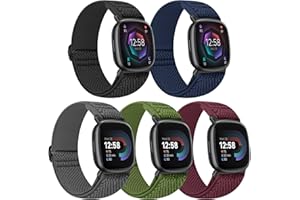 Tiptops 5 Pack Straps Compatible for Fitbit Versa 4/Fitbit Sense 2 Straps/Fitbit Versa 3/Fitbit Sense Bands Men Women, Adjustable Comfortable Loop Nylon Sports Replacement Stretchy Bands