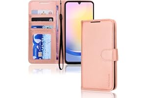 TECHGEAR Funda de Cuero tipo Cartera para Galaxy A25 5G, Funda Protectora con Tapa [BLOQUEO RFID] con Tarjetero, Soporte y Correa para la muñeca - Cuero PU Dorado Rosa con Cierre magnético para Samsun