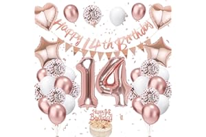 VUCDXOP Palloncini 14 Anni Compleanno Oro Rosa, Decorazione Compleanno 14 anni, Banner, Torta topper, Oro Rosa Festa Decorazioni Uomo Donna, 14th decorazione Palloncino per Bambine bambini Decorazioni Festa