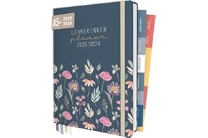 ‎HÄFFT Häfft® Lehrer-Planer 2025/2026 A5 + "Flying Flowers" Hardcover Lehrerkalender/Schuljahresplaner mit 236 Seiten, Stickern und mehr - nachhaltig & klimafreundlich