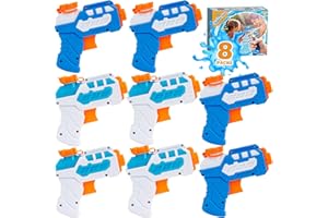 DEKUKAR 8 PACK Water Pistol for Kids, Small Mini Water Squirt Gun for Summer Pool Garden Beach, Birthday Party Favors Fillers for Boys Girls Outdoor, Training Toy for Dog Cat - Gift Package (Blue/Light Blue)