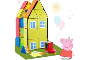 LUPPA Magnetic Building Blocks - Peppa Pig Tiles STEM Toy Set 62PC, Kids Learning Educational Construction Toys for Boys Girls Present Ages 3+
