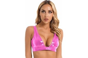 Choomomo Women Sexy Wetlook PVC Leather Bra Top No Padded Wireless Brassiere Bustier Corset Clubwear