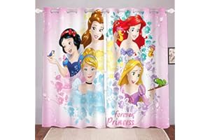 Bfrdollf Set di tende oscuranti per camera da letto, stampa 3D, sirena, Ariel Bella, Cenerentola, per cameretta dei bambini, 1,183 x 160 cm (larghezza x altezza)