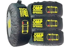 OMP Speed Lot de 4 Housses universelles pour Rangement et Transport de pneus/Roues avec Poche à vis et Protection Avant, idéal pour Voiture et SUV, Noir/Gris