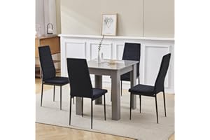Pantanal Square Dining Room Set for 4, 75cm Grey Dining Table with 4 Black Velvet Dining Chairs, 5-Piece Kitchen Table Set Dinette Set for Small Apartments, Space Saving Home Kitchen Furniture