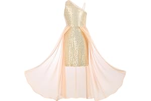 GRACE KARIN Girls Sparkly Prom Princess Sequin Dress One Shoulder Party Dresses for 7-14 Years