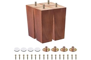 sourcing map Furniture Legs, 6 Inch(150mm) Set of 4 Square Solid Wood Couch Legs Chair Table Feet Sofa Support Replacement Parts, with Accessories, Brown