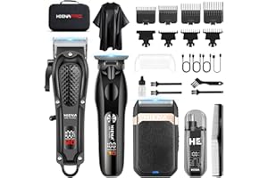 HIENA PRO Maquina de Cortar Pelo Hombre, Inalámbrico Cortapelos, Recortadora de Barba, Afeitadora de Láminas, Cortapelos de Nariz, Juego Completo Kit Barbero Eléctrico