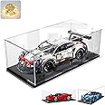 Acrylic Display Case for Collection for Lego 42096 42172 42143 42083 Figurine, Thickened Transparent Box Plexiglas Showcases and Storage with Wood-Plastic Base & Light, Black Interior 60 x 30 x 20 cm