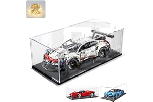 ELEPURE Acryl Vitrine Schaukasten für Lego 42096 42172 42143 42083 42156, Glasvitrine Acrylbox Transparent Groß für Modellautos Sammlerstücke | mit Holz-Kunststoff-Basis & Licht, Schwarz Innen 60x30x20cm
