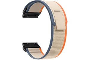 ZoRoll 22mm QuickFit Correa para Garmin Fenix 7 Pro/Fenix 7 / Fenix 6 Pro/Fenix 6 / Fenix 5 Plus/Fenix 5, Elasticity Pulsera de Nailon con Velcro para Garmin Epix (Gen 2) / Epix - Beige&Naranja