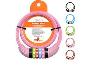 nean Candado de Bicicleta Infantil, con código de combinación de números, Multicolor, 10 x 650 mm (Rosado)