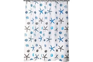 meioro Tenda per Doccia Bianca Peva Impermeabile e Resistente alla Muffa Tende da Bagno Accessori per la casa con Anelli di Tenuta e Ganci(Stelle Marine e Conchiglie)