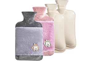 Bizcasa Worek na gorącą wodę x 2, 2 l, odporny na wyciek ciepłej wody na dłonie, ciepłe stopy i łagodzenie bólu, termofor z wyjmowaną poszewką, którą można prać (ZM - szary+fioletowy)