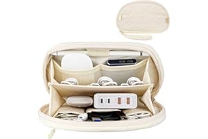 Dadanism Cord Organizer Travel Cable Bag, Electronics Organizer Travel Case, Tech Electronic Bag Tech Pouch Accessories Storage for Essentials, Cord, Charger, Cables, USB Flash Drive, Beige