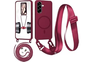 Beajew Handykette für Samsung Galaxy S25 FE Hülle mit Band [Kompatibel mit Magsafe] Flüssig Silikon Necklace Handyhülle Magnetische Schutzhülle zum Umhängen Kordel für Samsung Galaxy S25 FE, Rot