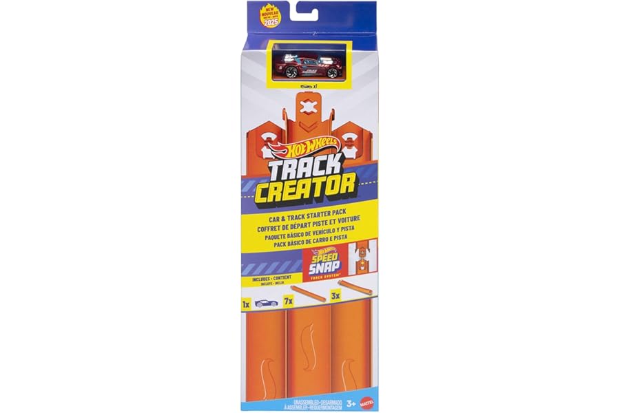 Hot Wheels Toy Car Track Set, Track Creator Starter Pack with 1:64 Scale Die-Cast Vehicle, 10 Feet of Speed Snap Flex & Molded Track with 2 Adapters, JDW43