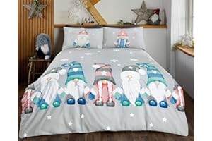 Rapport Home Christmas Gonk Family King Duvet Cover Set - Reversible Microfibre Winter Bedding with 2 Pillowcases - Festive Holiday Bedroom Decor